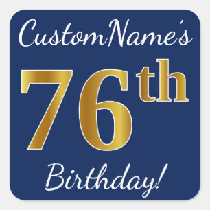 青、フェイク金ゴールド76番目の誕生日+名前をカスタムする スクエアシール