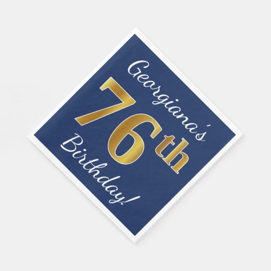 青、フェイク金ゴールド76番目の誕生日+名前をカスタムする スタンダードランチョンナプキン (角)