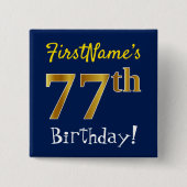青、フェイク金ゴールド77番目の誕生日、名前をカスタムする付き 缶バッジ (正面)