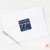 青、フェイク金ゴールド77番目の誕生日+名前をカスタムする スクエアシール (封筒)