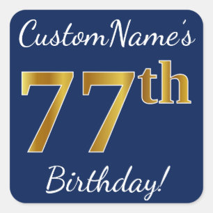 青、フェイク金ゴールド77番目の誕生日+名前をカスタムする スクエアシール