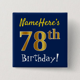 青、フェイク金ゴールド78番目の誕生日、名前をカスタムする 缶バッジ
