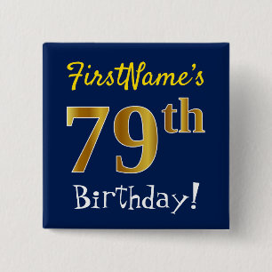 青、フェイク金ゴールド79番目の誕生日、名前をカスタムする付き 缶バッジ