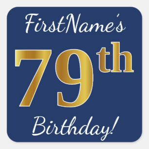 青、フェイク金ゴールド79誕生日+名前をカスタムする スクエアシール
