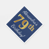 青、フェイク金ゴールド79誕生日+名前をカスタムする スタンダードランチョンナプキン (角)