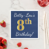 青、フェイク金ゴールド8誕生日+名前をカスタムする スタンダードランチョンナプキン (インサイチュ)