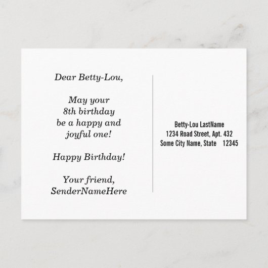 青、フェイク金ゴールド8誕生日+名前をカスタムする ポストカード (裏面)