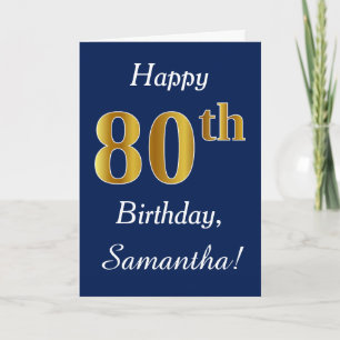 青、フェイク金ゴールド80番目の誕生日+名前をカスタムする カード