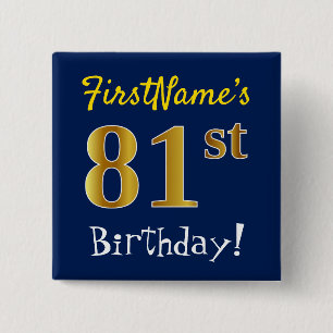 青、フェイク金ゴールド81番目の誕生日、名前をカスタムする付き 缶バッジ