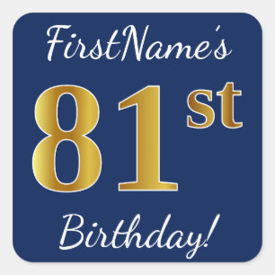 青、フェイク金ゴールド81番目の誕生日+名前をカスタムする スクエアシール