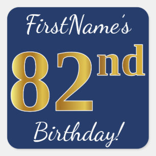 青、フェイク金ゴールド82番目の誕生日+名前をカスタムする スクエアシール