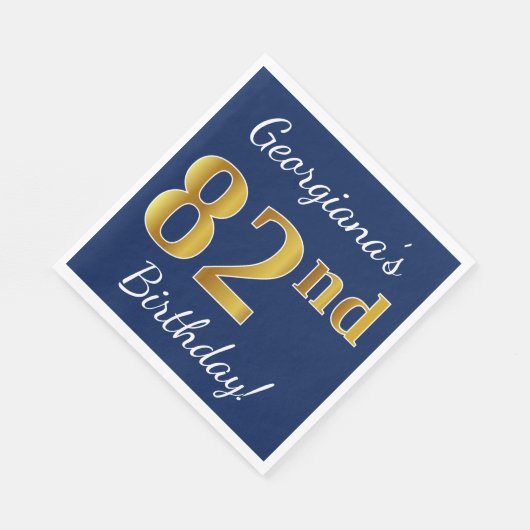 青、フェイク金ゴールド82番目の誕生日+名前をカスタムする スタンダードランチョンナプキン (角)