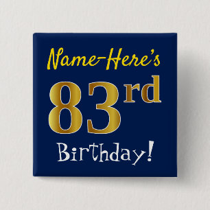 青、フェイク金ゴールド83番目の誕生日、名前をカスタムする付き 缶バッジ