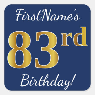 青、フェイク金ゴールド83番目の誕生日+名前をカスタムする スクエアシール