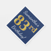 青、フェイク金ゴールド83番目の誕生日+名前をカスタムする スタンダードランチョンナプキン (角)