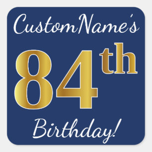 青、フェイク金ゴールド84番目の誕生日+名前をカスタムする スクエアシール