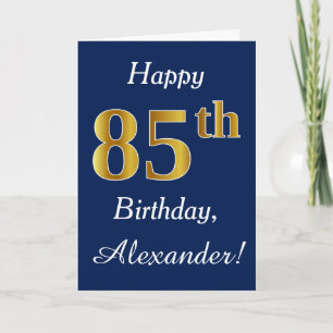 青、フェイク金ゴールド85番目の誕生日+名前をカスタムする カード