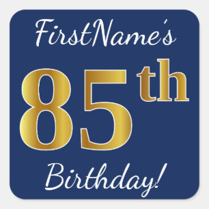 青、フェイク金ゴールド85番目の誕生日+名前をカスタムする スクエアシール