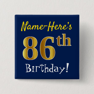青、フェイク金ゴールド86番目の誕生日、名前をカスタムする付き 缶バッジ