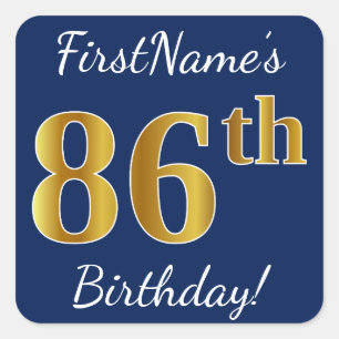 青、フェイク金ゴールド86番目の誕生日+名前をカスタムする スクエアシール