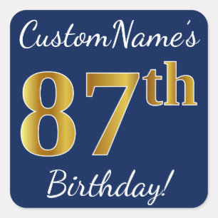 青、フェイク金ゴールド87番目の誕生日+名前をカスタムする スクエアシール