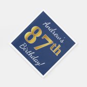 青、フェイク金ゴールド87番目の誕生日+名前をカスタムする スタンダードランチョンナプキン (角)