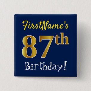 青、フェイク金ゴールド87番目の誕生日、名前をカスタムする 缶バッジ