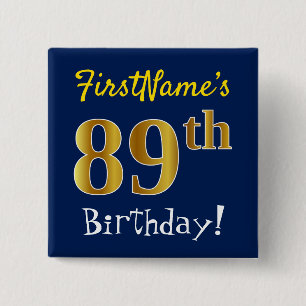 青、フェイク金ゴールド89番目の誕生日、名前をカスタムする 缶バッジ
