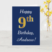 青、フェイク金ゴールド9誕生日+名前をカスタムする カード (黄色い花)