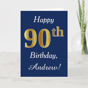 青、フェイク金ゴールド90番目の誕生日+名前をカスタムする カード