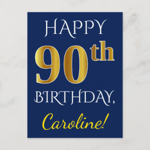 青、フェイク金ゴールド90番目の誕生日+名前をカスタムする ポストカード