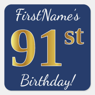 青、フェイク金ゴールド91番目の誕生日+名前をカスタムする スクエアシール