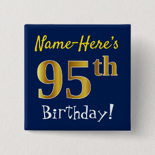 青、フェイク金ゴールド95番目の誕生日、名前をカスタムする付き 缶バッジ