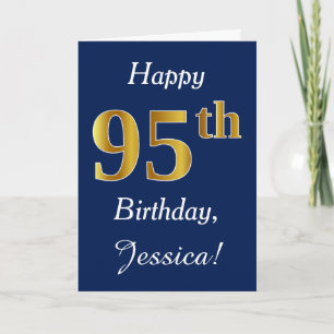 青、フェイク金ゴールド95番目の誕生日+名前をカスタムする カード