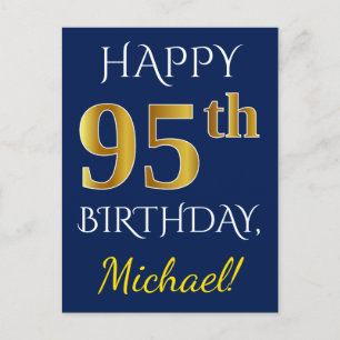 青、フェイク金ゴールド95番目の誕生日+名前をカスタムする ポストカード