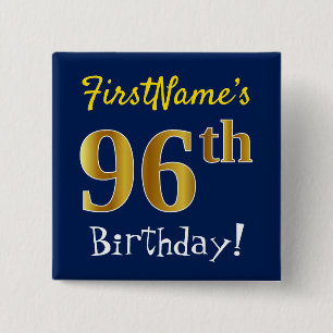 青、フェイク金ゴールド96番目の誕生日、名前をカスタムする付き 缶バッジ