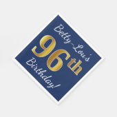 青、フェイク金ゴールド96番目の誕生日+名前をカスタムする スタンダードランチョンナプキン (角)