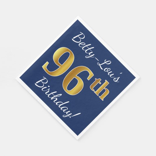 青、フェイク金ゴールド96番目の誕生日+名前をカスタムする スタンダードランチョンナプキン (角)