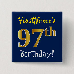 青、フェイク金ゴールド97番目の誕生日、名前をカスタムする付き 缶バッジ