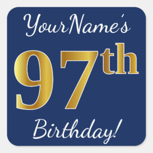 青、フェイク金ゴールド97番目の誕生日+名前をカスタムする スクエアシール