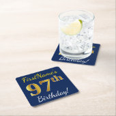 青、フェイク金ゴールド97番目の誕生日+名前をカスタムする スクエアペーパーコースター (インサイチュ)