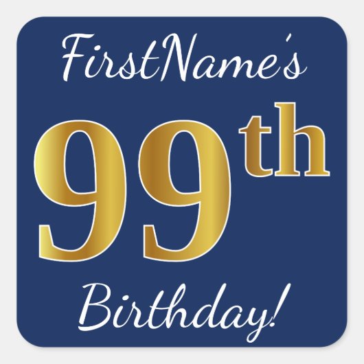 青、フェイク金ゴールド99誕生日+名前をカスタムする スクエアシール (正面)