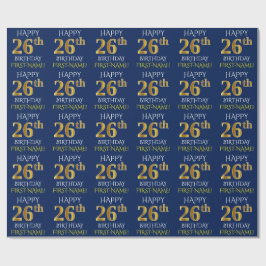 青、フェイク金ゴールド「HAPPY 26誕生日」 ラッピングペーパー