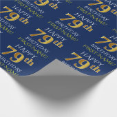 青、フェイク金ゴールド「HAPPY 79誕生日」 ラッピングペーパー (角)