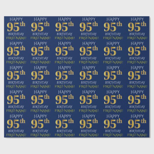 青、フェイク金ゴールド「HAPPY 95誕生日」 ラッピングペーパー (フラット)