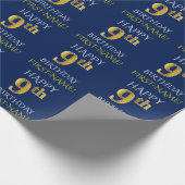 青、フェイク金ゴールド「HAPPY 9th誕生日」 ラッピングペーパー (角)