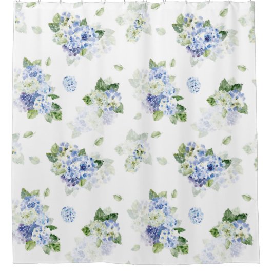 青|フランスの白いシャワーカーテン|ファームハウスフローラ シャワーカーテン (正面)