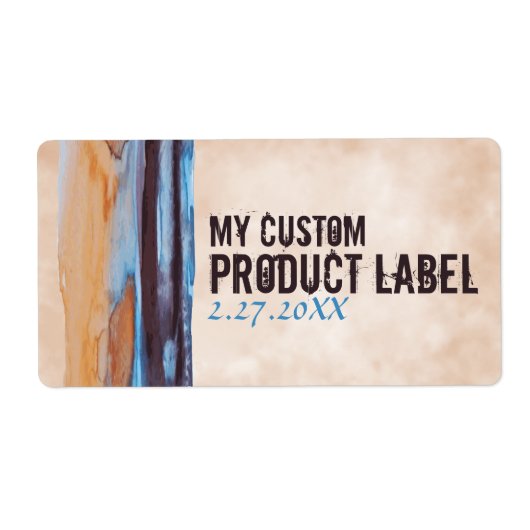 青、ベージュ、ナス、プラムの渦巻き大理石絵を描の ラベル (正面)