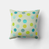 青、ベージュ、緑、黄色の水玉模様パターン クッション (裏面)