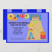 青、ボーリングをする誕生日のパーティの招待状 招待状 (正面/裏面)